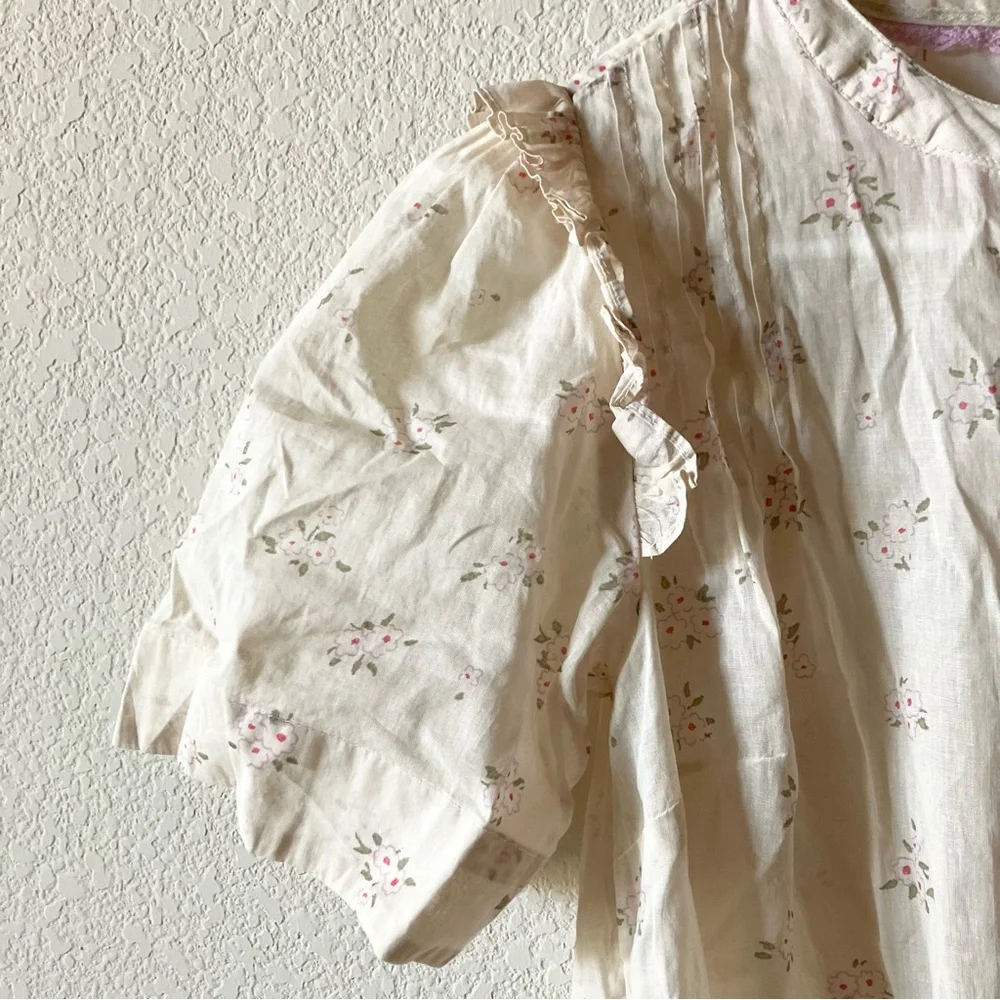 Free People Cottagecore Prairie Boho Oversized 70s Cotton Puff Sleeve Dress XS - Picture 9 of 16